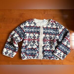 Buttermelon Geometric Button-Front Fleece Cardigan Sweater - Size Large - NWT